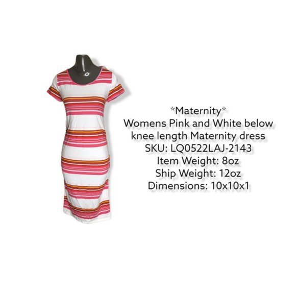 Isabel Maternity Women's White & Pink Below Knee Length Maternity Dress - Picture 3 of 7
